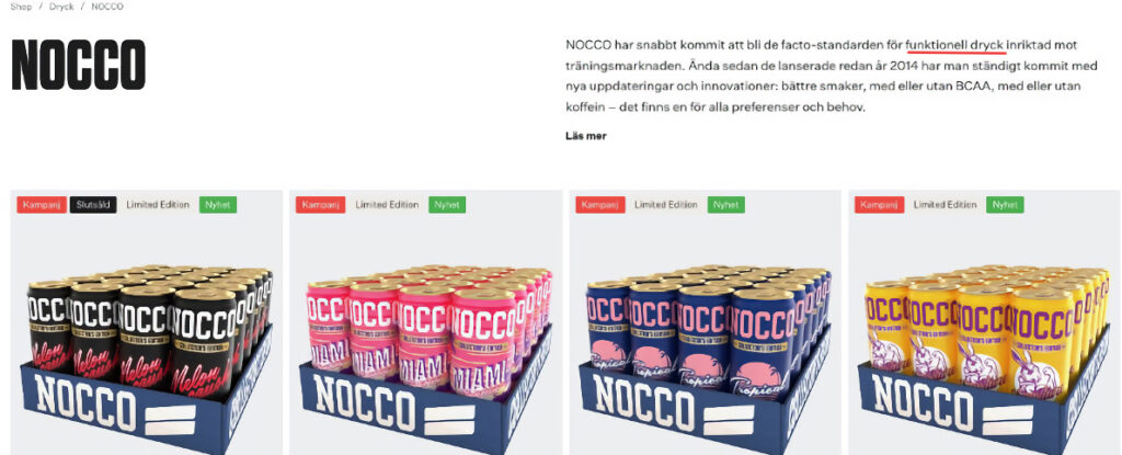 Tyngre påstår att Nocco skulle vara en funktionell dryck